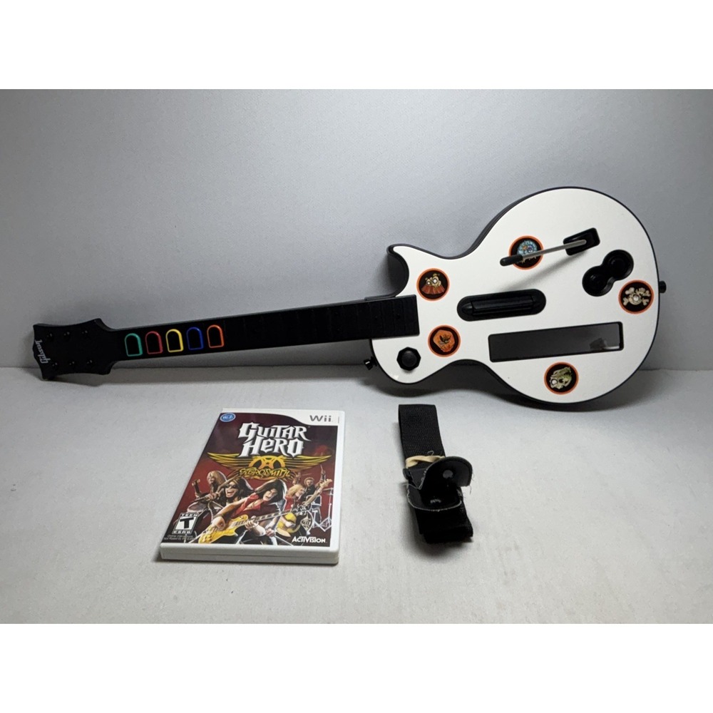 Nintendo Wii Guitar Hero Gibson White Les Paul Aerosmith Bundle Tested Working!
